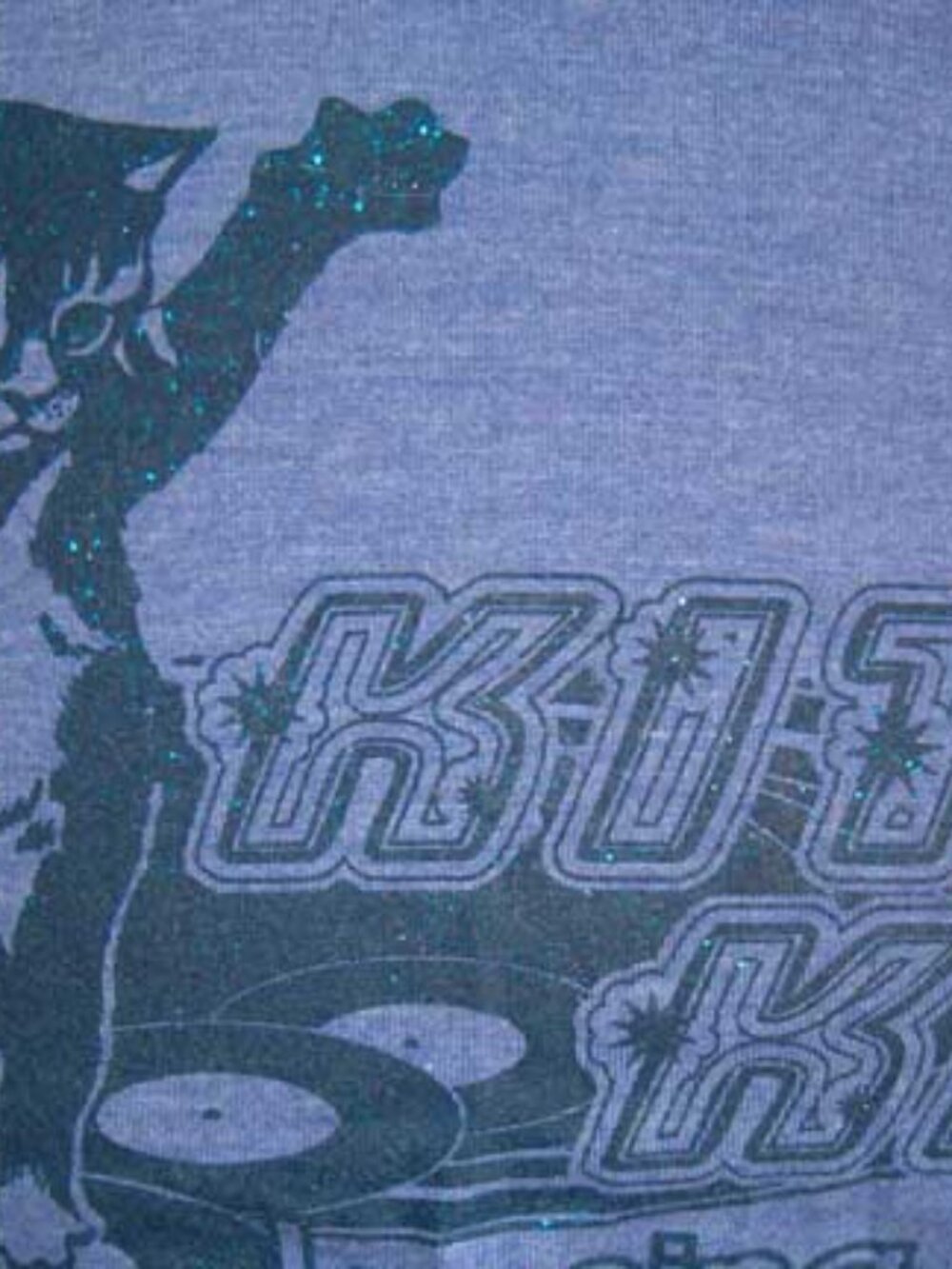 Vintage Glitter Kitty Baby Tee Blue Coquette Ringer Crewneck Disco Kitten Y2K - Picture 3 of 6